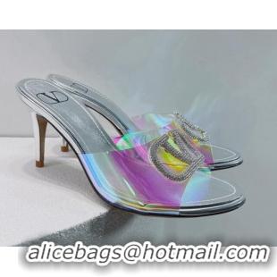 Purchase Valentino VLogo Crystal PVC Heel Slide Sandals 8cm Silver 070458