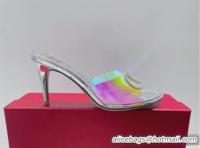 Purchase Valentino VLogo Crystal PVC Heel Slide Sandals 8cm Silver 070458