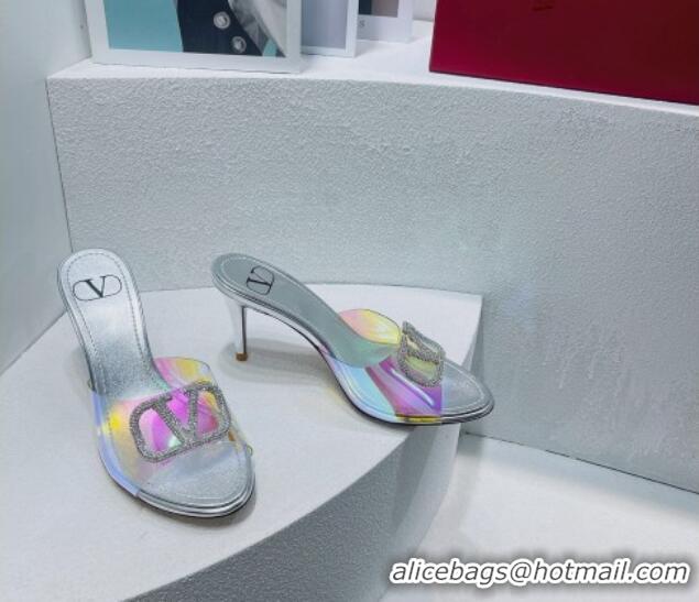 Purchase Valentino VLogo Crystal PVC Heel Slide Sandals 8cm Silver 070458