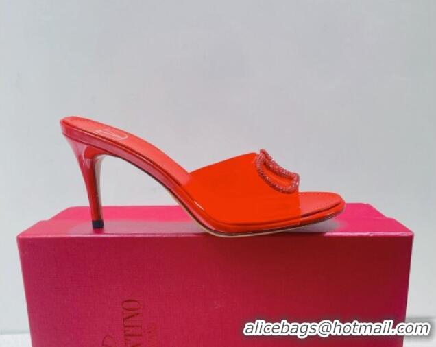 Grade Quality Valentino VLogo Crystal PVC Heel Slide Sandals 8cm Red 070459