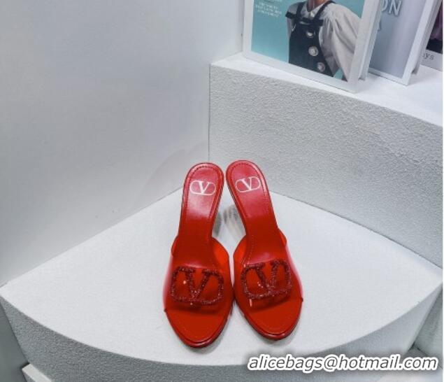 Grade Quality Valentino VLogo Crystal PVC Heel Slide Sandals 8cm Red 070459