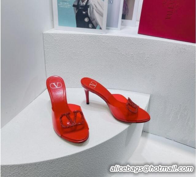 Grade Quality Valentino VLogo Crystal PVC Heel Slide Sandals 8cm Red 070459