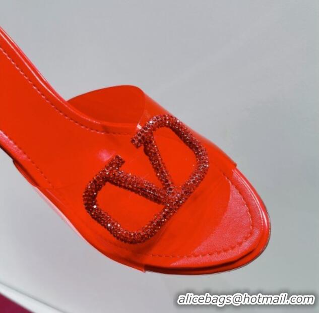 Grade Quality Valentino VLogo Crystal PVC Heel Slide Sandals 8cm Red 070459