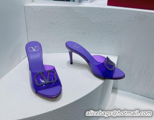 Unique Style Valentino VLogo Crystal PVC Heel Slide Sandals 8cm Purple 070462