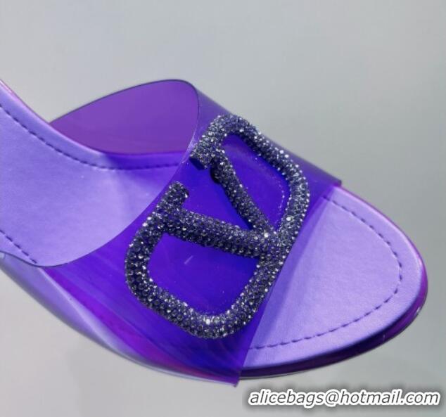 Unique Style Valentino VLogo Crystal PVC Heel Slide Sandals 8cm Purple 070462