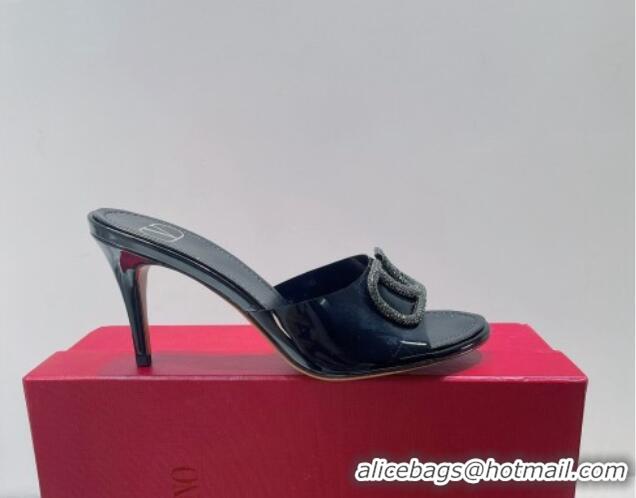 Good Looking Valentino VLogo Crystal PVC Heel Slide Sandals 8cm Black 070463