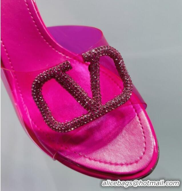 Discount Fashion Valentino VLogo Crystal PVC Heel Slide Sandals 8cm Pink 070466