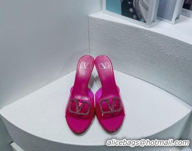 Discount Fashion Valentino VLogo Crystal PVC Heel Slide Sandals 8cm Pink 070466