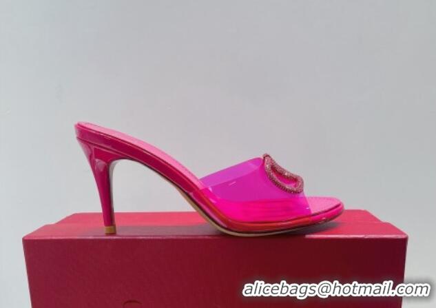 Discount Fashion Valentino VLogo Crystal PVC Heel Slide Sandals 8cm Pink 070466