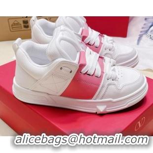 Low Cost Valentino Open Skate Calfskin Sneakers White/Pink 2072062