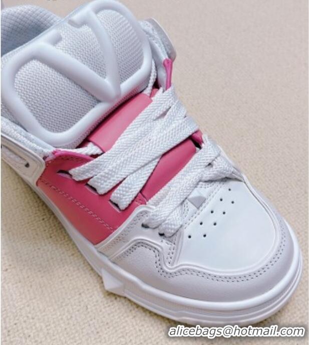 Low Cost Valentino Open Skate Calfskin Sneakers White/Pink 2072062