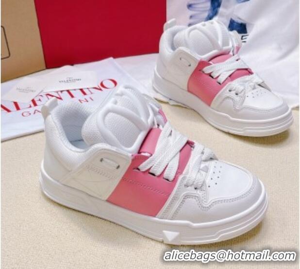 Low Cost Valentino Open Skate Calfskin Sneakers White/Pink 2072062