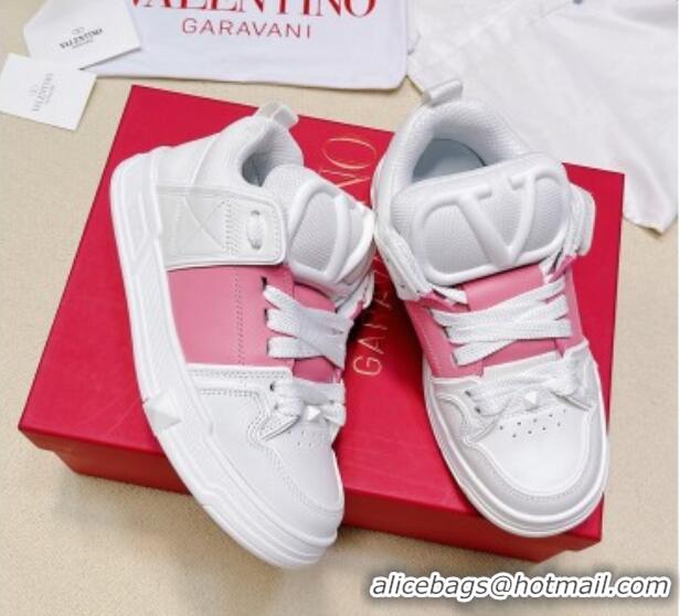 Low Cost Valentino Open Skate Calfskin Sneakers White/Pink 2072062