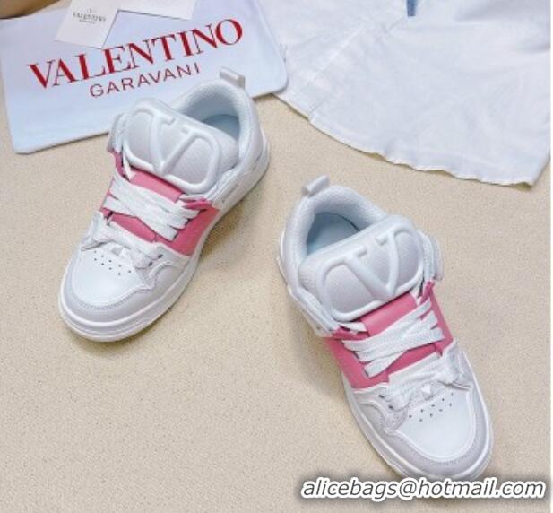 Low Cost Valentino Open Skate Calfskin Sneakers White/Pink 2072062