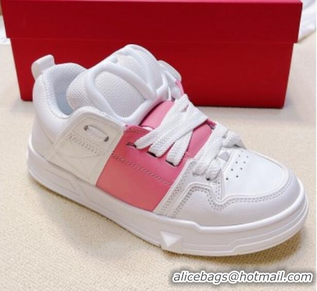 Low Cost Valentino Open Skate Calfskin Sneakers White/Pink 2072062