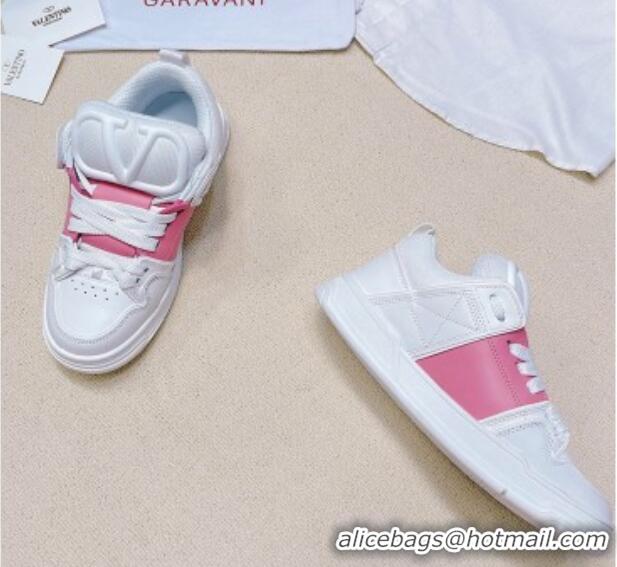 Low Cost Valentino Open Skate Calfskin Sneakers White/Pink 2072062