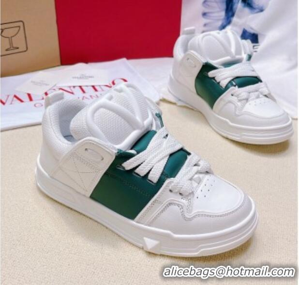 Shop Duplicate Valentino Open Skate Calfskin Sneakers White/Green 2072064