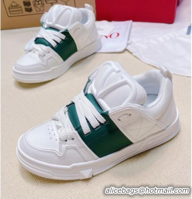 Shop Duplicate Valentino Open Skate Calfskin Sneakers White/Green 2072064