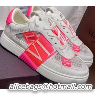 Sophisticated Valentino VL7N Low Sneakers in Mesh and Calfskin White/Neon Pink 2072066