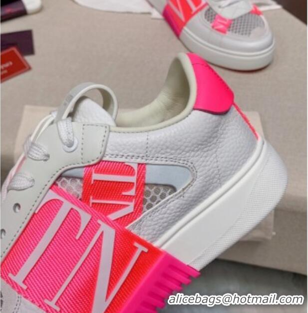 Sophisticated Valentino VL7N Low Sneakers in Mesh and Calfskin White/Neon Pink 2072066