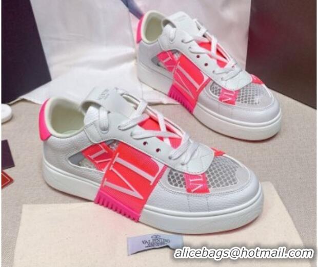 Sophisticated Valentino VL7N Low Sneakers in Mesh and Calfskin White/Neon Pink 2072066