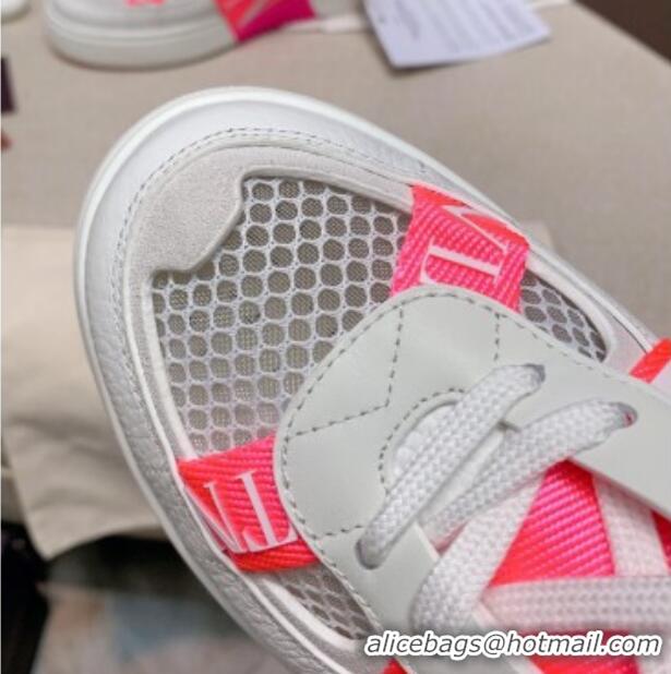 Sophisticated Valentino VL7N Low Sneakers in Mesh and Calfskin White/Neon Pink 2072066