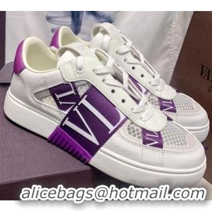 Top Design Valentino VL7N Low Sneakers in Mesh and Calfskin White/Purple 072067