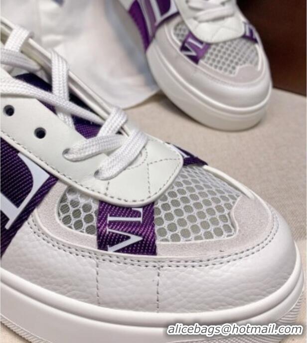 Top Design Valentino VL7N Low Sneakers in Mesh and Calfskin White/Purple 072067