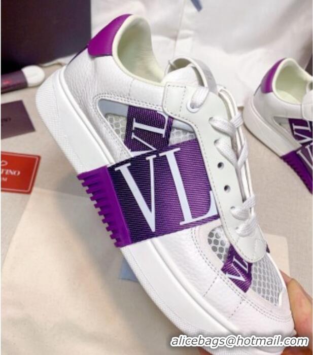 Top Design Valentino VL7N Low Sneakers in Mesh and Calfskin White/Purple 072067