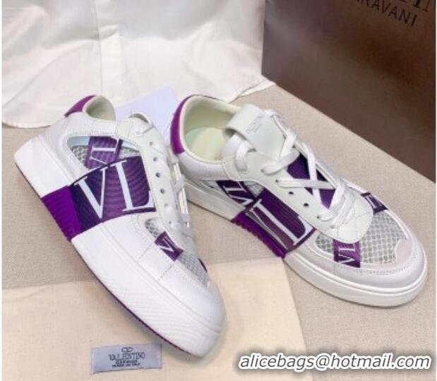 Top Design Valentino VL7N Low Sneakers in Mesh and Calfskin White/Purple 072067