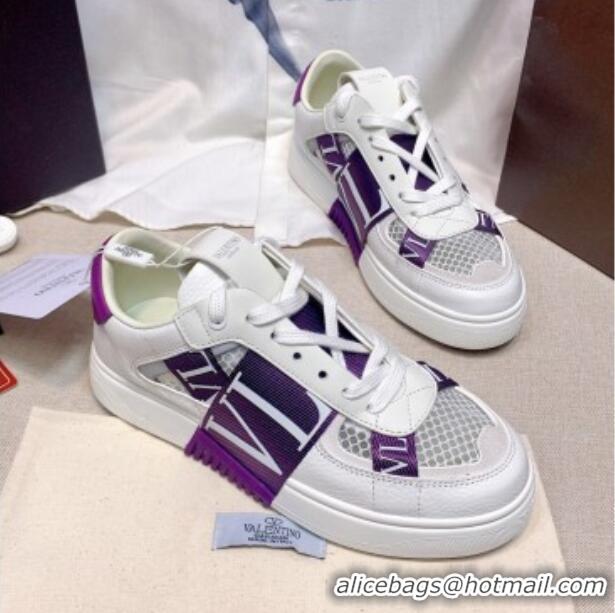 Top Design Valentino VL7N Low Sneakers in Mesh and Calfskin White/Purple 072067