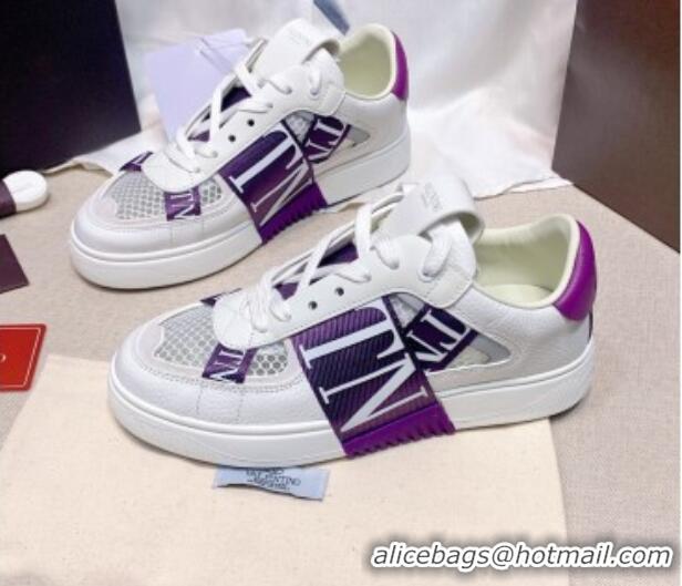 Top Design Valentino VL7N Low Sneakers in Mesh and Calfskin White/Purple 072067