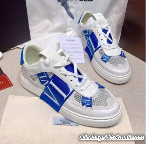 Most Popular Valentino VL7N Low Sneakers in Mesh and Calfskin White/Blue 2072068