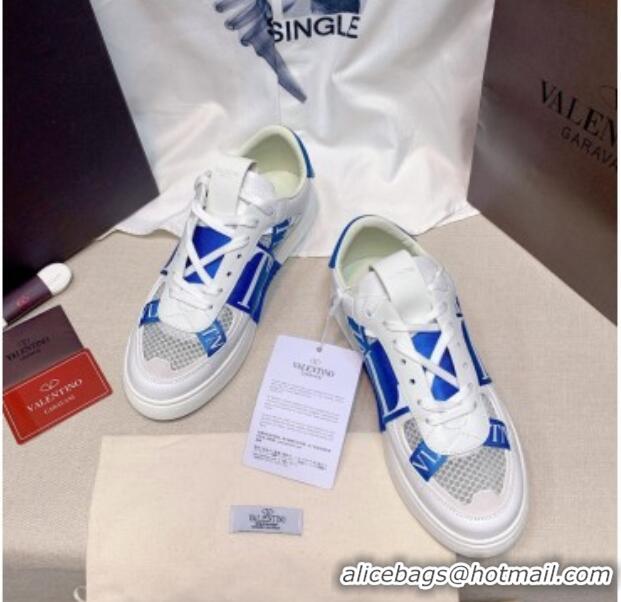 Most Popular Valentino VL7N Low Sneakers in Mesh and Calfskin White/Blue 2072068