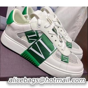 Classic Valentino VL7N Low Sneakers in Mesh and Calfskin White/Green 2072069