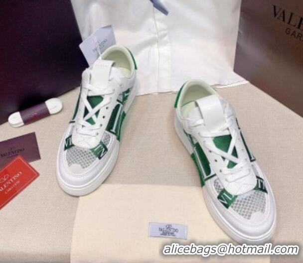 Classic Valentino VL7N Low Sneakers in Mesh and Calfskin White/Green 2072069