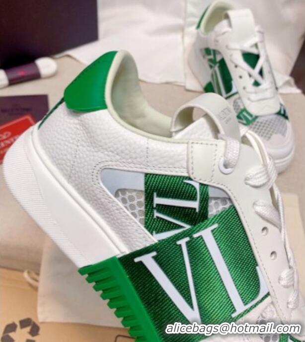 Classic Valentino VL7N Low Sneakers in Mesh and Calfskin White/Green 2072069