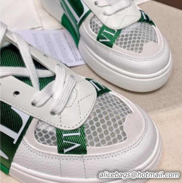 Classic Valentino VL7N Low Sneakers in Mesh and Calfskin White/Green 2072069