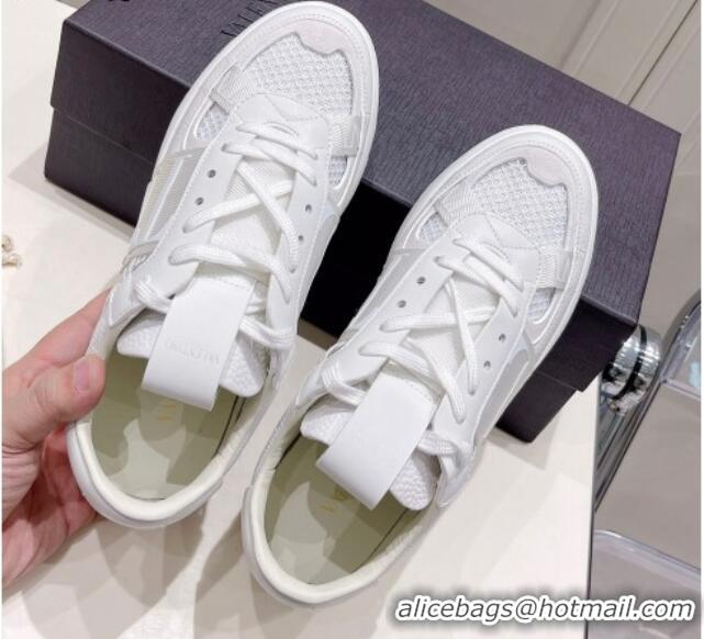 Discount Valentino VL7N Low Sneakers in Mesh and Calfskin White Leather 2072070