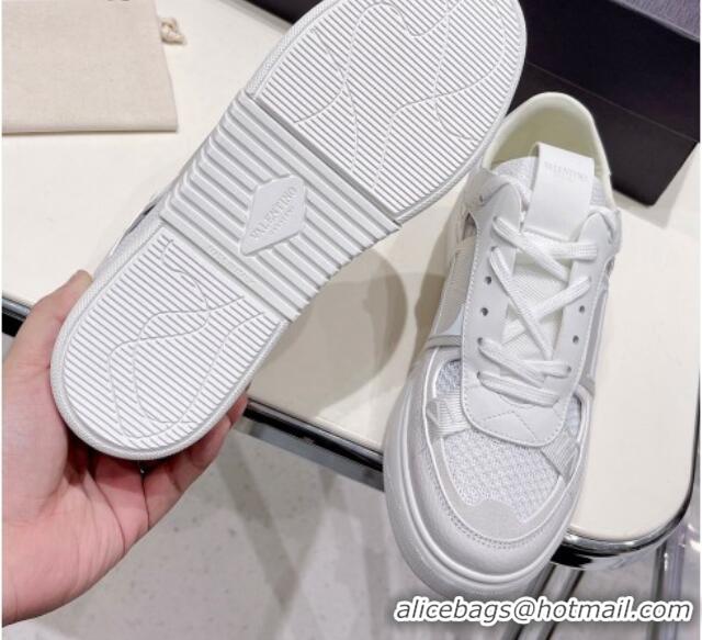 Discount Valentino VL7N Low Sneakers in Mesh and Calfskin White Leather 2072070