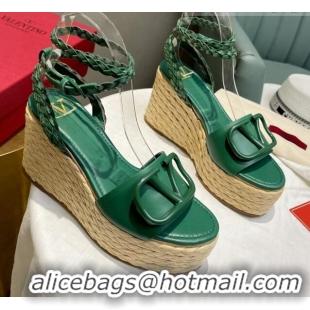 Top Grade Valentino VLogo Calfskin Wedge Platform Sandals 9cm 072072 Green