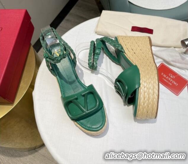 Top Grade Valentino VLogo Calfskin Wedge Platform Sandals 9cm 072072 Green