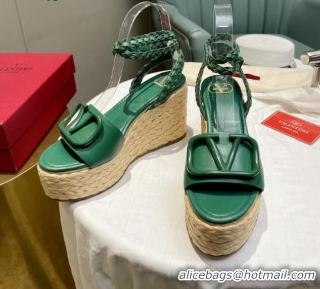 Top Grade Valentino VLogo Calfskin Wedge Platform Sandals 9cm 072072 Green