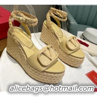 Best Product Valentino VLogo Calfskin Wedge Platform Sandals 9cm 072072 Yellow