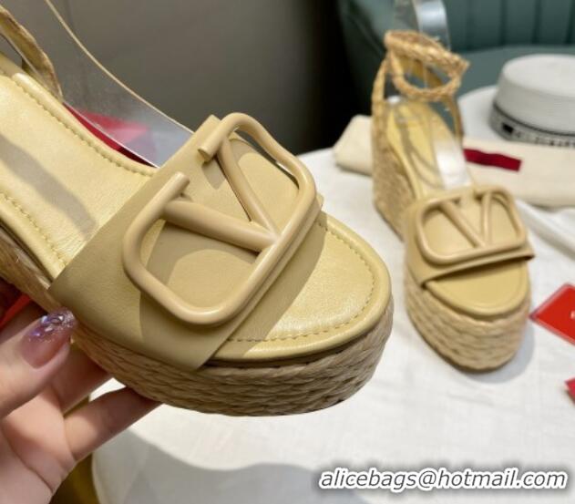 Best Product Valentino VLogo Calfskin Wedge Platform Sandals 9cm 072072 Yellow