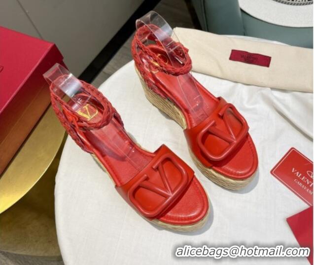 Best Price Valentino VLogo Calfskin Wedge Platform Sandals 9cm Red 072076