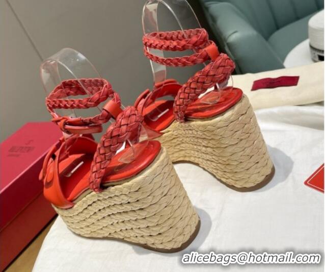 Best Price Valentino VLogo Calfskin Wedge Platform Sandals 9cm Red 072076