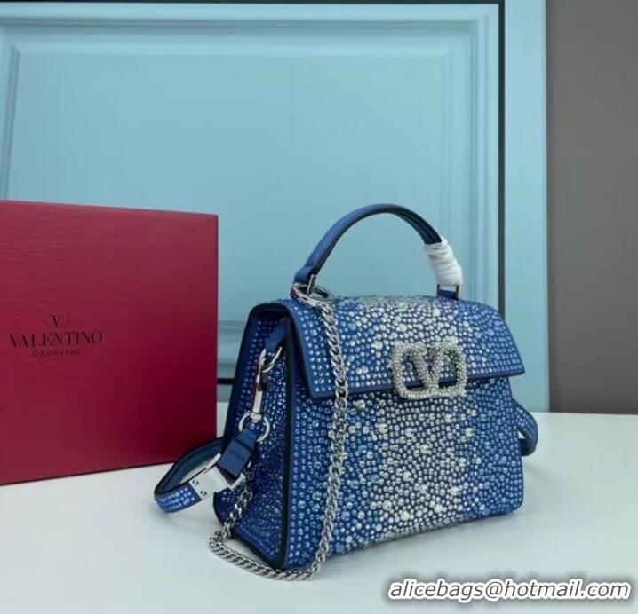 Promotional VALENTINO GARAVANI VSLING Shiny diamond Mini totebag XW2B1G9 Blue&silver-Tone Metal