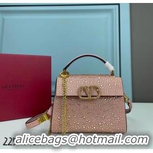 Top Quality VALENTINO GARAVANI VSLING Shiny diamond Mini totebag XW2B1G9 pink&gold-Tone Metal