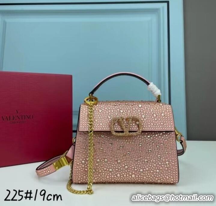 Top Quality VALENTINO GARAVANI VSLING Shiny diamond Mini totebag XW2B1G9 pink&gold-Tone Metal